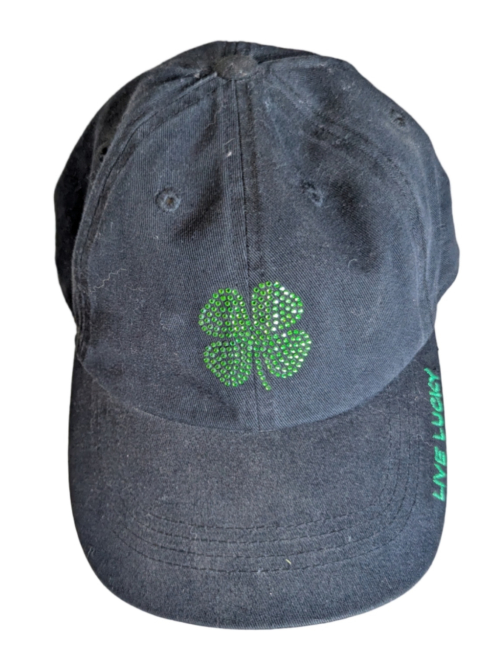 Black Clover Women's Black Baseball Cap with Green Shamrock Live Lucky Golf